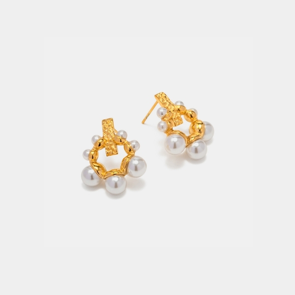 Irregular 18K Gold-Plated Pearl Earrings - Picture 1 of 3